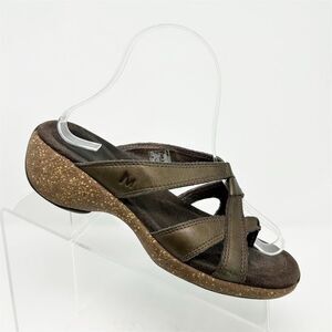 Merrell Sundial Cross Antique Brass Brown Leather Slip-On Wedge Sandals Size 7